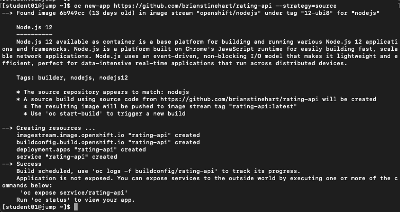 Create rating-api using oc cli