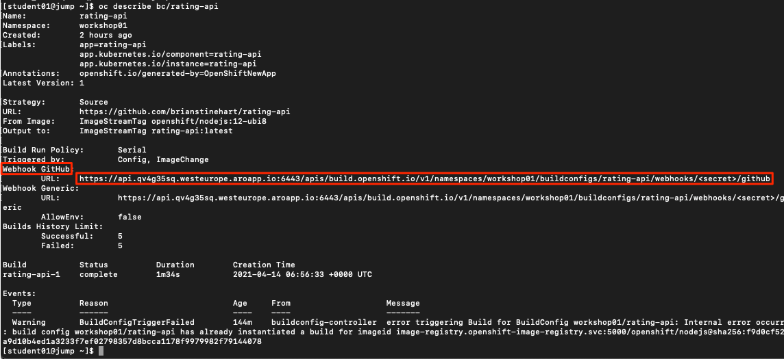 Rating API GitHub trigger url