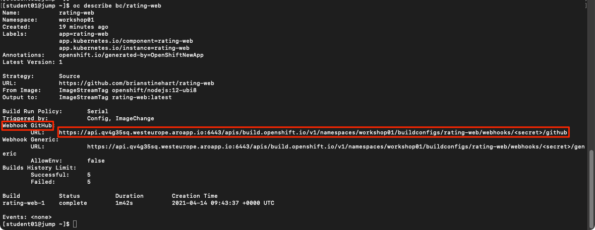 Rating Web GitHub trigger url